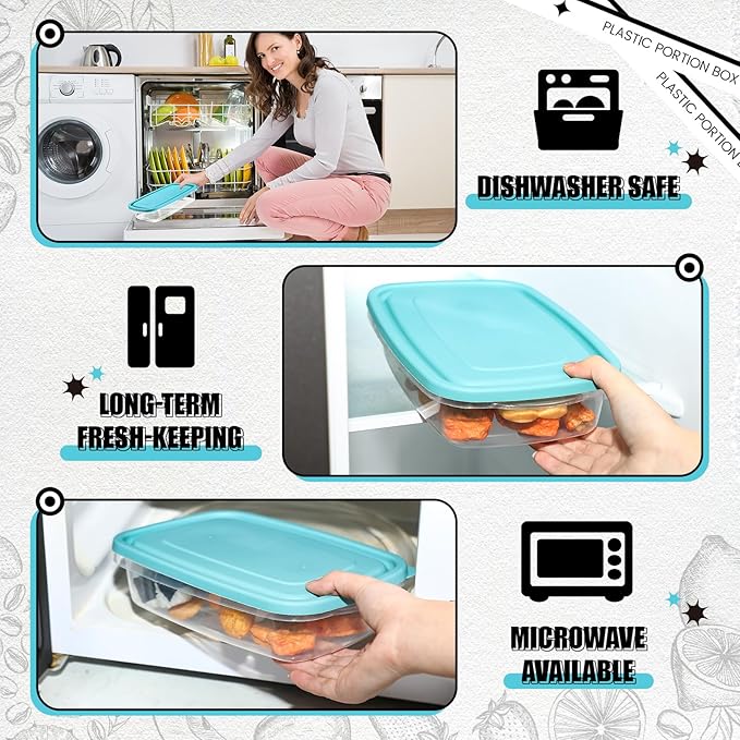 Qinyoung 18 Pcs 33 Oz/ 4 Cups Plastic Food Storage Containers with Lids Portion Box Sets with Cover Stackable Plastic Containers with Lids Microwave Freezer Dishwasher Safe(Blue)