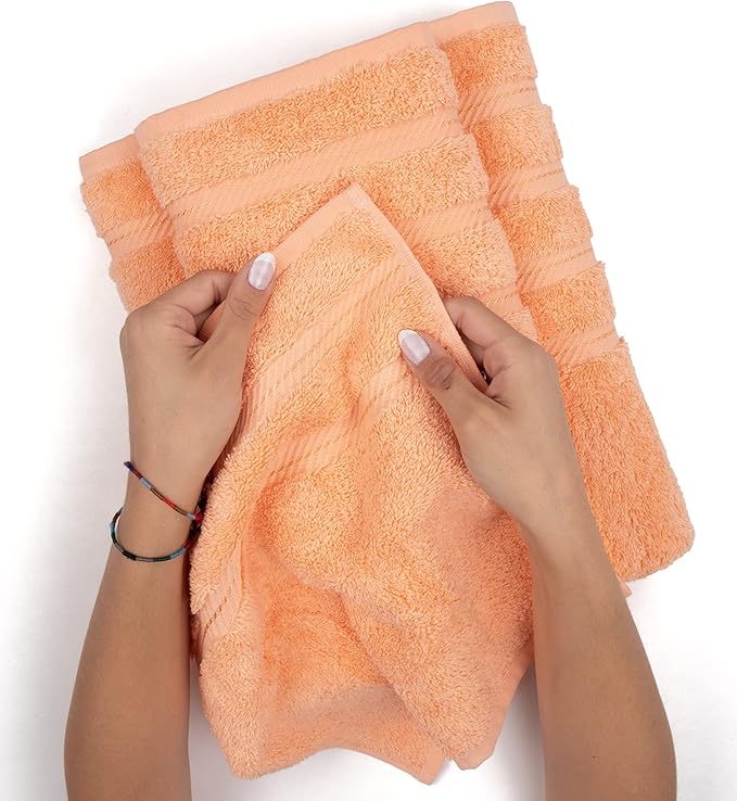 American Soft Linen Luxury 4 Piece Bath Towel Set, 600 GSM 100% Cotton Turkish Bath Towels for Bathroom, 27x54 in Extra Large Bathroom Shower Towels, Malibu Peach