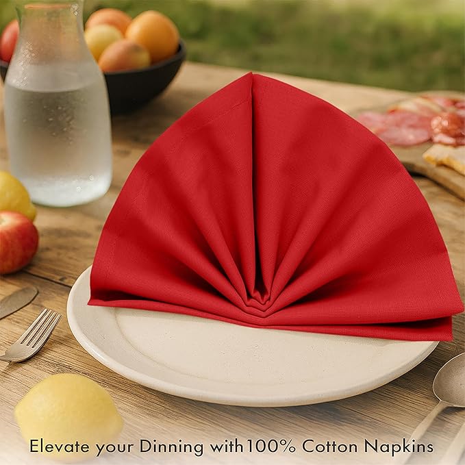 Ruvanti Cloth Napkins Set of 6, 100% Cotton High GSM 18x18 Inches Soft, Washable, Highly Durable & Absorbent, Perfect for Parties, Christmas, Thanksgiving Dinners – Flame Scarlet