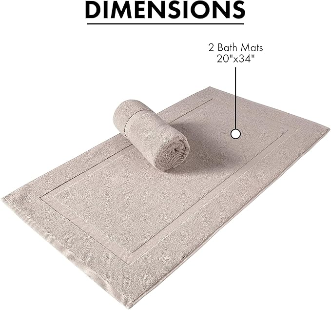 SALBAKOS 100% Turkish Cotton Bath Mat Set 2-Piece - 20x34 inch, Hotel & Spa Collection, Soft, Absorbent, Long Lasting, Durable Bathroom Rugs | Made in Turkey (Taupe, 2 Bath Mats)