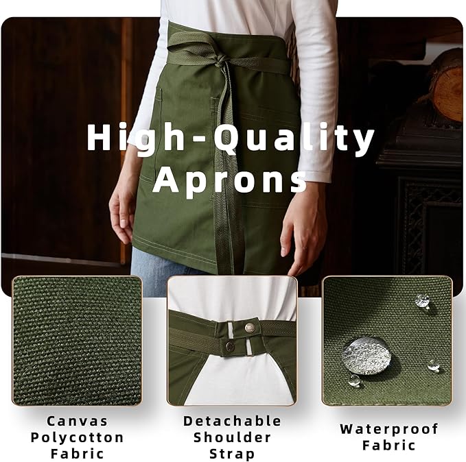 Unisex Waist Apron Half Bistro Apron Server Aprons with Pockets Waterproof 4251BY