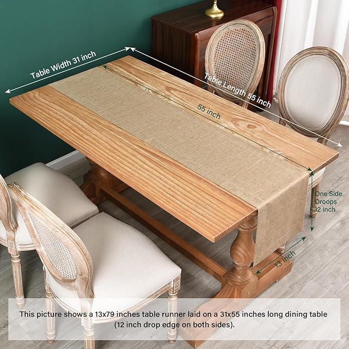 NEWISHER Farmhouse Rustic Table Runner Solid Flaxen Rectangular Table Runners Faux Linen Table Runner for Everyday Use Kitchen Dining Party Table 13x72 Inch