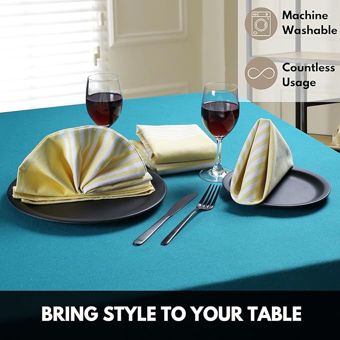 Lemon Yellow Stripe Cloth Napkins 4 Pack, 18x18 Inches, 100% Cotton, Machine Washable, Durable Reusable Table Linen for Everyday Dining, Spring Events, Easter Brunch, Wedding Parties