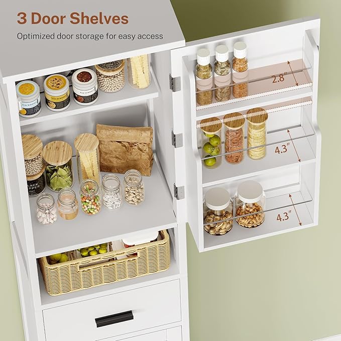TEENFON 67" H Tall Storage Cabinet with 2 Doors, Bathroom Storage Cabinet, Kitchen Pantry Cabinets for Living Room, Dining Room, Bathroom, White