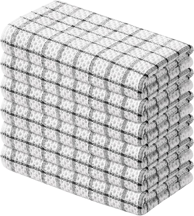 Homaxy 100% Cotton Kitchen Towels 6 Pack-15 X 25 Inches, Check Design Waffle Weave Hand Tea Towels, Super Soft and Absorbent Dish Towel for Drying Dishes, Black