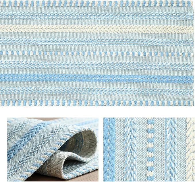 Artoid Mode Sky Blue Farmhouse Woven Table Runner, Seasonal Holiday Rustic Kitchen Dining Table Decoration for Home Party Decor 12x72 Inch