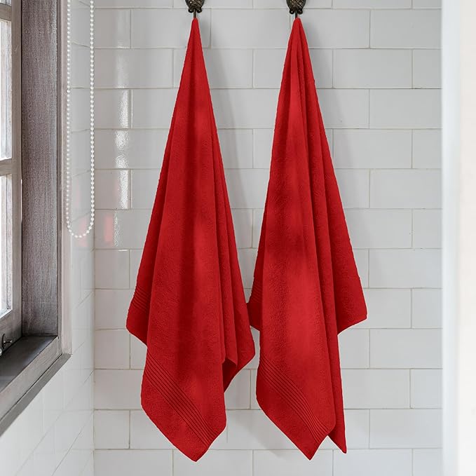 Mocassi Luxury 100% Turkish Cotton 2-Pack Bath Towel Set- Ultra Soft, Quick Dry Highly Absorbent 27 x 54 inch Premium Spa Hotel Quality 2PC Bath Towels - Luxurious Soft Bathroom Towels, Red