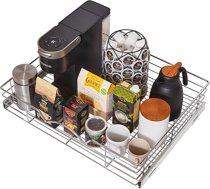 HOLDN’ STORAGE Pull Out Cabinet Organizer, Slide Out Drawer for Kitchen Cabinets & Pantry, Roll Out Shelf for Pots, Pans & Under Sink Storage, Heavy-Duty Full-Extension, 26" W x 21" D x 5" H