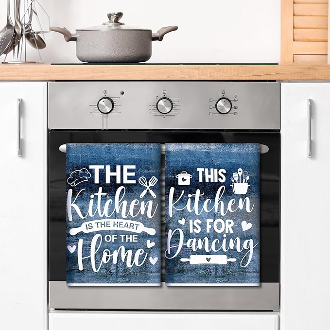 Fourluoo 8 Pcs Blue Kitchen Towels and Dishcloths Sets Oven Mitts and Pot Holders Sets Absorbent Kitchen Gloves Potholders Heat Resistant for Chef Baking Cooking