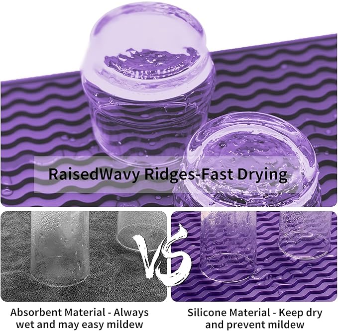 ZLR Silicone Sponge Holder & Sink Caddy Tray (6" x 12") - Narrow Dish Drying Mat for Kitchen Counter - Waterproof Soap Dispenser Organizer, Non-Slip Bathroom Vanity Tray (Meadow Violet)
