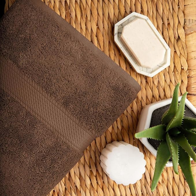 Superior Egyptian Cotton Pile 10 Piece Towel Set, Includes 2 Bath, 4 Hand, 4 Face Towels/ Washcloths, Ultra Soft Luxury Towels, Thick Plush Essentials, Guest Bath, Spa, Hotel Bathroom, Chocolate