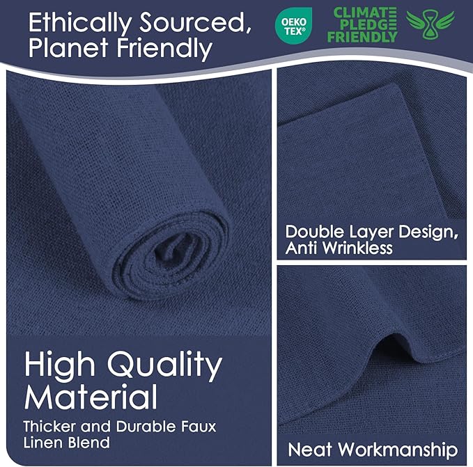 MANSPHIL Navy Blue Cloth Placemats Set of 4 Cotton Washable Thick Faux Linen Table Place Mats Heat Resistant Double Layer Fabric Wrinkle Free Dining Kitchen Table Decor - 13x19 Inch Oeko Tex Placemat