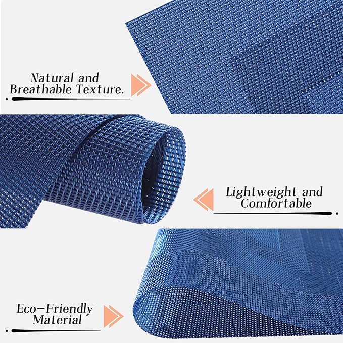 Timeet Blue Placemats Set of 6, Heat Resistant Non-Slip Place Mats, Durable Washable PVC Vinyl Woven Table Mats, Wipeable Placemats for Dining Table Easy to Clean
