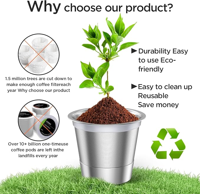 Reusable K Cups for Keurig,Stainless Steel Refillable Coffee Pods Metal K Cup Reusable Coffee Filter for K-Express K-Mini Keurig 1.0&2.0, BPA Free Permanent Coffee Filter(2 Kcups &100 paper filter)