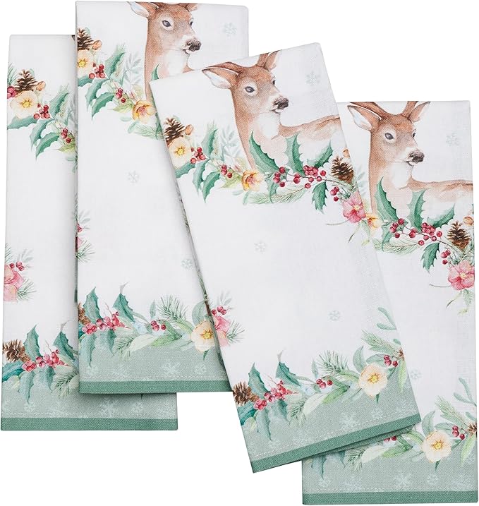 Maison d' Hermine Cloth Napkins Set of 4 100% Cotton Everyday Reusable Square Napkins Cloth Washable Dinner Party Wedding Restaurant Gifts for Mothers Day Spring/Summer (Xmas, 18" x 18")