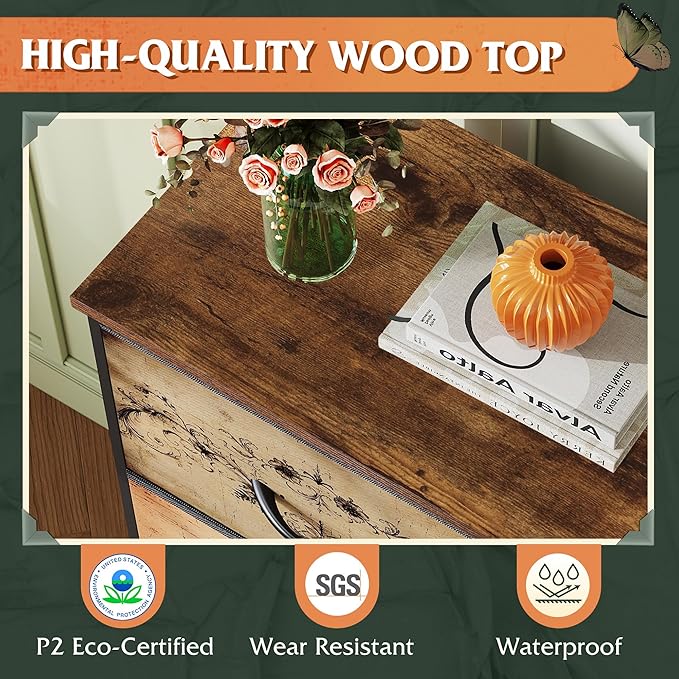 WLIVE Dresser with 4 Drawers, Storage Tower, Organizer Unit, Fabric Dresser for Bedroom, Hallway, Entryway, Closets, Sturdy Steel Frame, Wood Top, Easy Pull Handle, Pattern