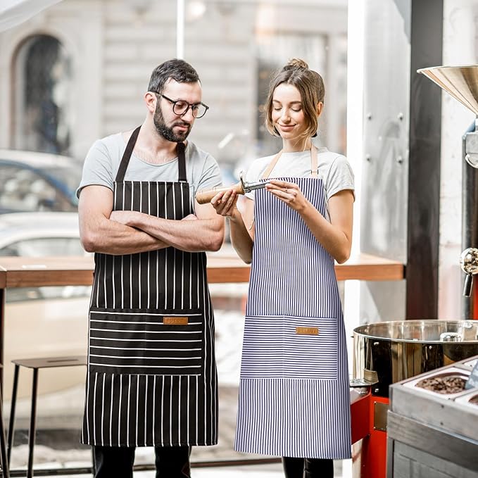 BeLuyi 2 Pack Adjustable Bib Apron with 2 Pockets Chef Cooking Kitchen Restaurant Aprons for Women Men