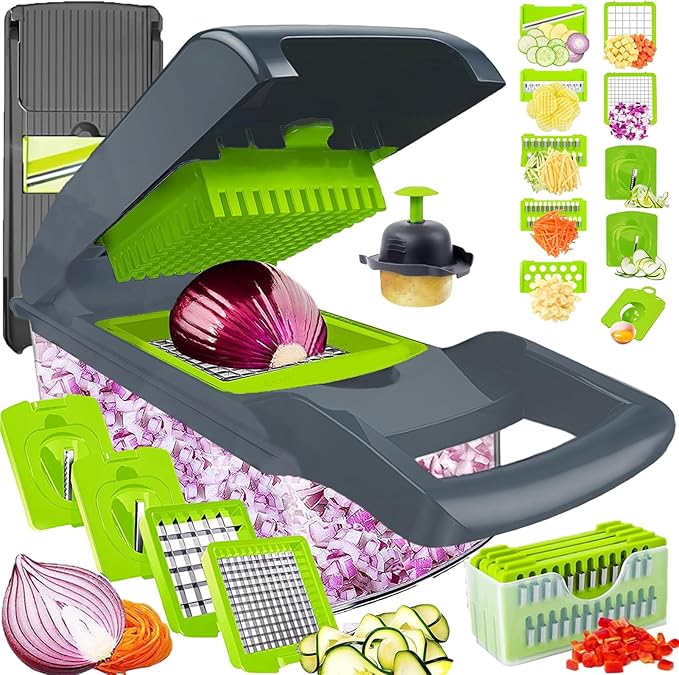 Dewpeton Pro-Series 20-in-1 Mandoline Slicer & Spiralizer, Veggie Chopper with Container, Home Essential Kitchen Gadget