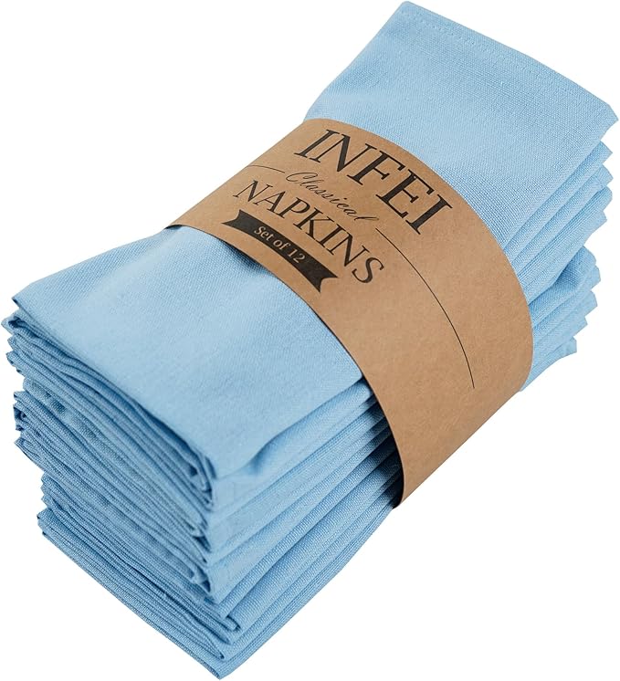 Solid Color Cotton Blended Dinner Cloth Napkins - Set of 12 (17 x 17 inches) - for Events & Home Use (Sky Blue)