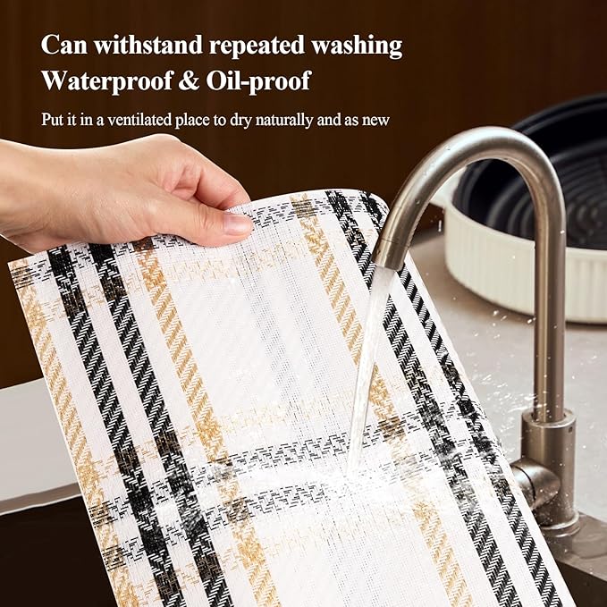 Placemats, Place Mats Set of 6 Washable Wipeable Vinyl Placemats for Kitchen Dining Table Wedding Accent Indoor/Outdoor Durable PVC Table Mats Non Slip (White)