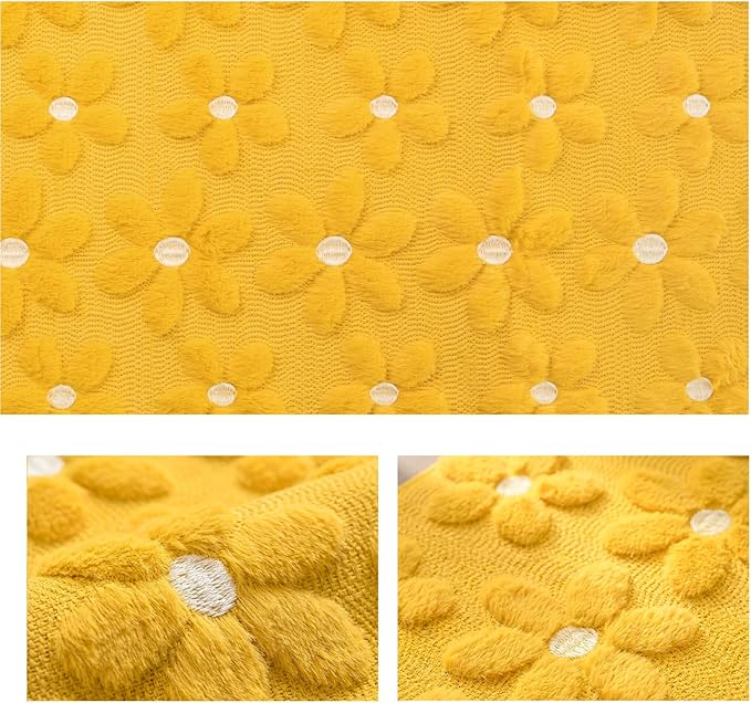 Artoid Mode Yellow Soft Plush Faux Fur Jacquard Embroidery Daisy Spring Table Runner, Kitchen Dining Table Decoration for Home Party Decor 13x36 Inch