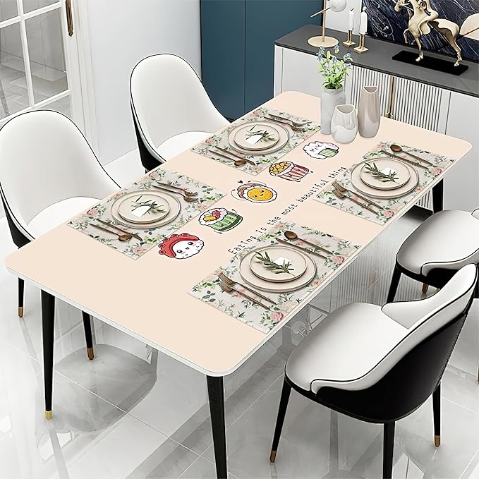 Placemats Set of 6, Watercolor Rose Flowers Linen Place Mats,Modern Washable Table Placemats 12"x18" Heat Resistant Table Mats for Dining Kitchen Party Holiday Decoration