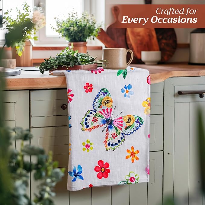 Maison d' Hermine Kitchen Towels Set of 3 100% Cotton 27.50" x 20" Reusable Cloth Dish Towels Absorbent with Hanging Loop for Kitchen Gifts for Mothers Day Spring/Summer (Happy Florals - Sweety)