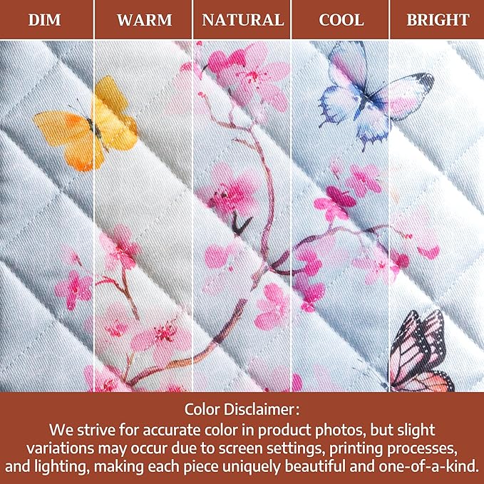 Maison d' Hermine Pot Holders 100% Cotton Heat Resistant Potholders 8" x 8" Hot Pads with Loop Cooking Baking Gifts for Mothers Day Handling Hot Pans Spring/Summer (Pack of 2, Blossoms in Spring)