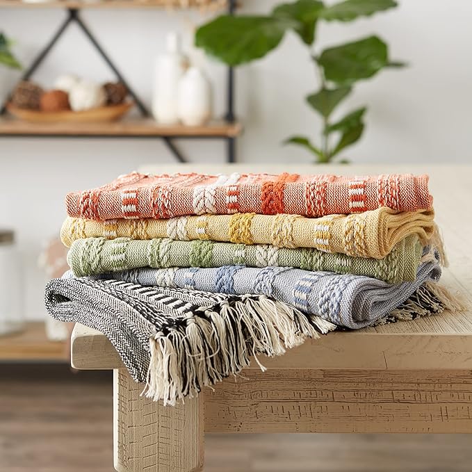 DII Farmhouse Braided Stripe Table Runner Collection, 15x72 (15x77, Fringe Included), Stone (Pack of 12)