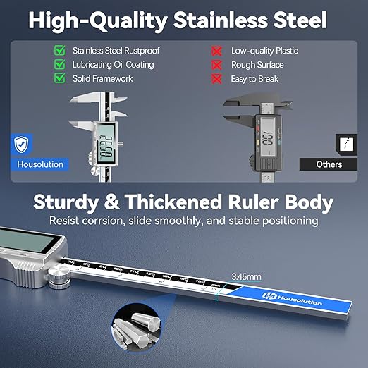Housolution Digital Caliper, 12Inch Caliper Measuring Tool with Large LCD Screen, Inch/MM Switch, 4 Measuring Ways, Stainless Steel Micrometer Vernier Caliper with Splashproof Screen for Woodworkers