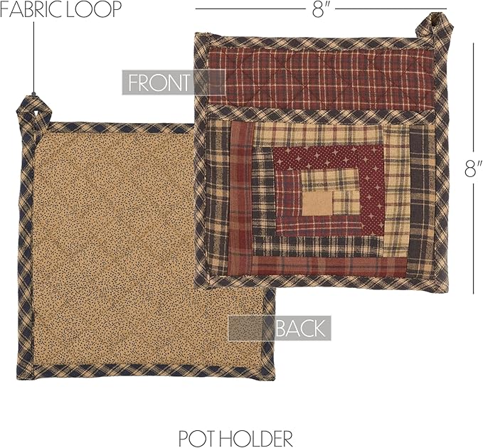 VHC Brands, Millsboro, Cotton, 8x8, Pot Holder Patch w/Pocket, Red