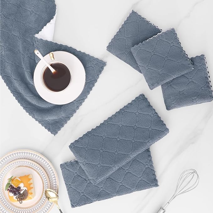 Mordimy 24 Pack Kitchen Cloths Dish Towels (10" x 10", Dark Grey & White), Super Soft and Absorbent Dish Cloths, Coral Velvet Microfiber Cleaning Cloth, Nonstick Oil Fast Dry Dishcloths