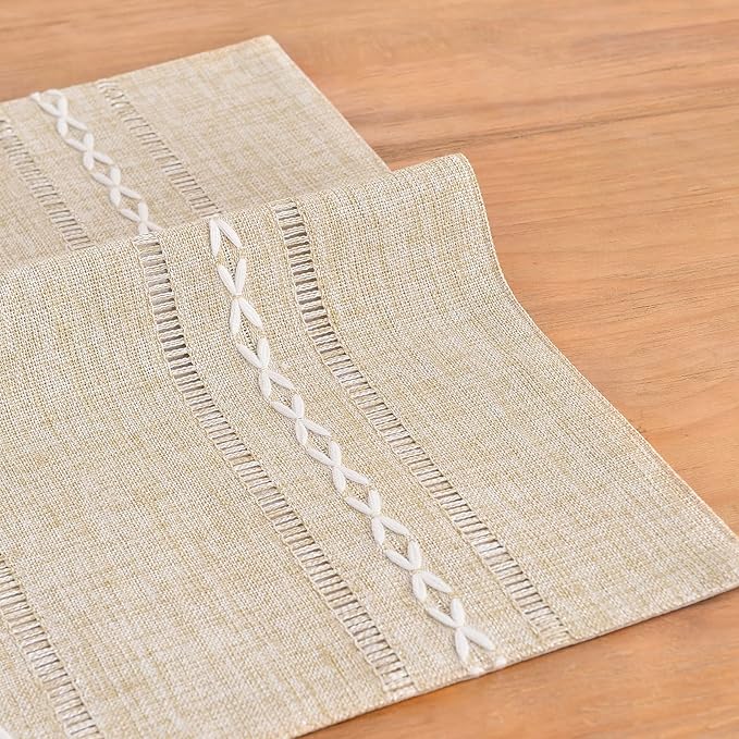 Wracra Cotton Linen Placemats, 12 x 18 Inch Set of 8 Placemats Rustic Hemstitch Place Mats for Kitchen Table and Heat Resistant-Hemstitch Coffee