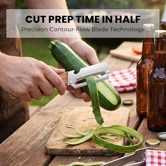 Sakerplus Multifunctional Vegetable Peeler,Multi Functional Premium Vegetable Peeler with Wooden Handle and Bottle Opener,Stainless Steel Blade Kitchen Tool (1)