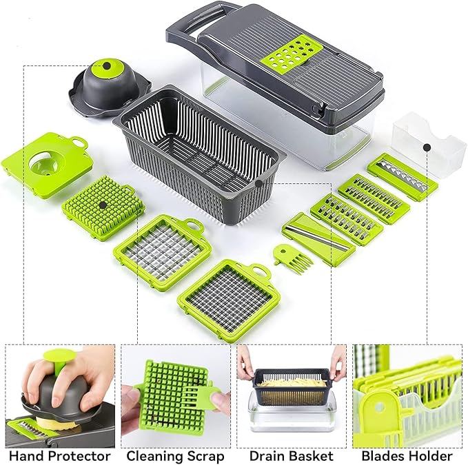 Badelite Multi-Function Vegetable Chopper Onion Micer Chopper 12 in 1 Pro Veggie Slicer Dicer Cutter with Container for Potatoes, Tomatoes, Zucchini, Garlic, Eggs, Cucumbers