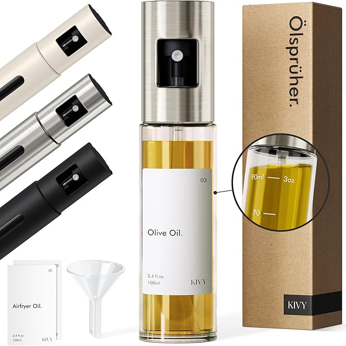 KIVY Glass Oil Sprayer for Cooking– Precise Oil & Vinegar Spray Bottle Oil Mister Spray Bottle for Food – Includes Funnel – Perfect for Cooking & Air Fryer (Glass)