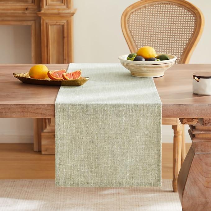 ZeeMart Rustic Cotton Linen Table Runner, 13x72 Inches Green, Farmhouse Style Sage Green Table Runners 72 Inches Long, Washable Kitchen Dining Table Decoration for Home Party Decor