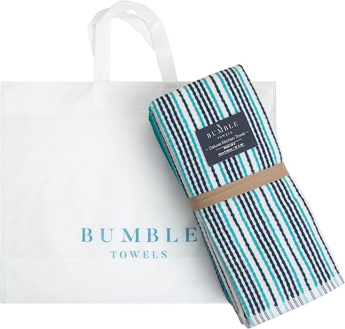 Kitchen Towels 16”x 26” - 6 Pack | Large Cotton Kitchen Hand Towels | Dish Towels | Popcorn Stripe Design | 430 GSM Highly Absorbent Tea Towels Set with Hanging Loop | Dish Towels for Kitchen | Aqua