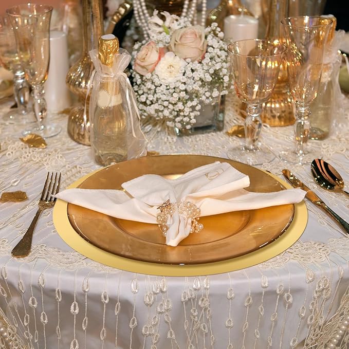 Tioncy 50 Pcs Gold Round Paper Placemats Decorative Disposable Placemats Table Mats for Dining Wedding Table Decoration Home Banquet New Years Festive Party Birthday Holiday