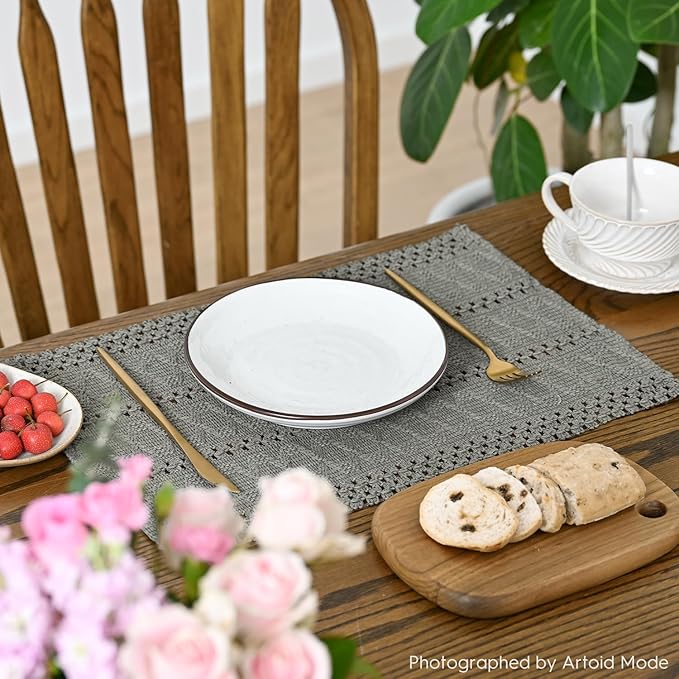 Artoid Mode Dark Grey Farmhouse Woven Rustic Hollow Placemats Set of 6,12x18 Inch Seasonal Holiday Table Mats Party Kitchen Dining Decoration