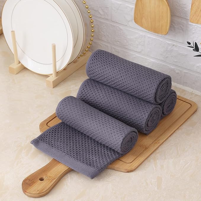 Homaxy 100% Cotton Waffle Weave Kitchen Towels, 13 x 28 Inches Super Absorbent and Machine Washable Dish Towels for Drying Dishes, 8-Packs, Dark Grey