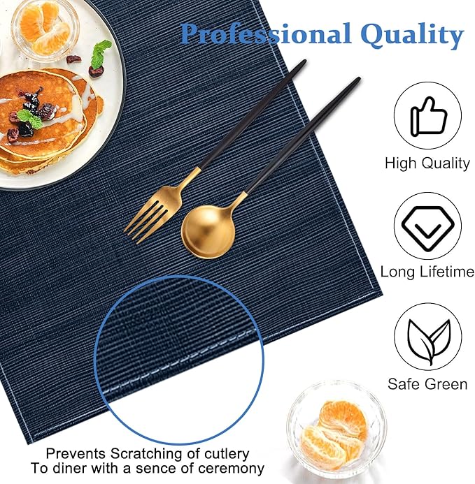 Bloss Blue Placemats Set of 4-12x18 Inch Table Mats Washable Heat-Resistant Place Mats for Dining Table, Easy to Clean Seasonal Place Mats for Holiday Party Kitchen Dining Table Decoration