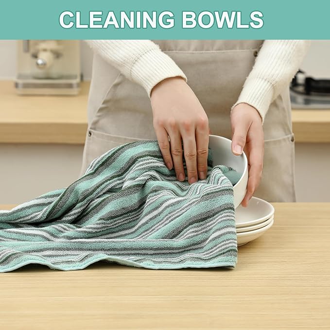 SALAS Premium Cotton Kitchen Dish Towels for Drying Dishes,Large Long Hand Towels, Thick Highly Absorbent Dish Cloth Towel Sets with Hanging Loop, 16" X 26", 6 Pcs,Green