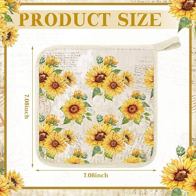 Bencailor 12 Pcs Pot Holders with Pocket Kitchen Hot Potholders Hot Pad Oven Mitts Cookie Bag Oven Gloves for Kitchen Gift Baking Cooking(Yellow,Sunflower)