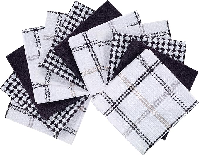T-Fal Premium Waffle Dish Cloths: Highly Absorbent, Super Soft Long Lasting - 100% Cotton, 12"x13" Towel for Cleaning & Drying, (12-Pack), Neutral