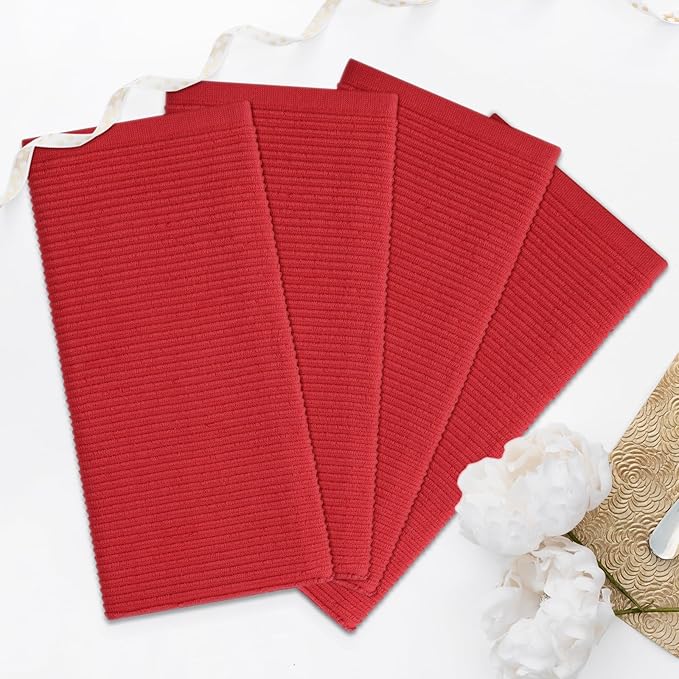 Homaxy Premium Kitchen Towels (18"x 28", 8 Pack), Large 100% Cotton Kitchen Hand Towels, Ultra Absorbent Ribbed Terry Tea Towels Set with Hanging Loop, Red