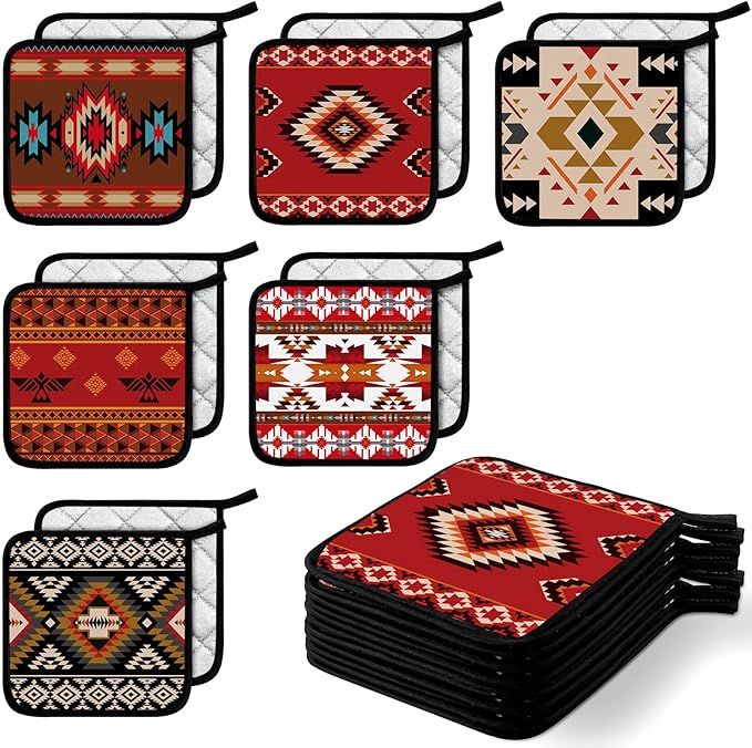 Bencailor 12 Pcs Pot Holders with Pocket Kitchen Hot Potholders Hot Pad Oven Mitts Cookie Bag Oven Gloves for Kitchen Gift Baking Cooking(Dark,Vintage)