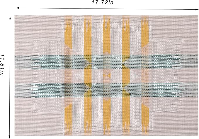 CADONO Placemats Set of 6 Washable Indoor/Outdoor Vinyl Place Mats for Dining Table Durable Non-Slip Heat Resistant PVC Weave Table Mats（Beige Green Cross）