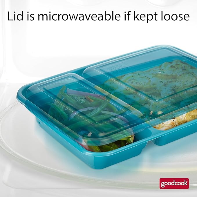 GoodCook Food Storage Containers for Meal Prep Rectangle Two Compartments & Made without BPA, 60-Piece Set, Teal