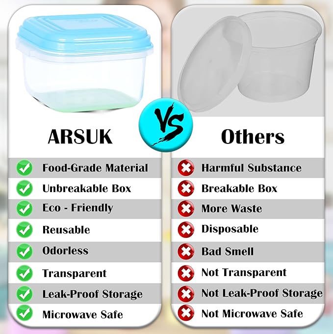 ARSUK Baby Food Containers (4oz/120ml, 8 Pack) - Small Plastic Containers with Lids - Toddler Snack Containers - Reusable Freezer Safe Food Storage Jars - BPA-Free, Leakproof & Microwave Safe